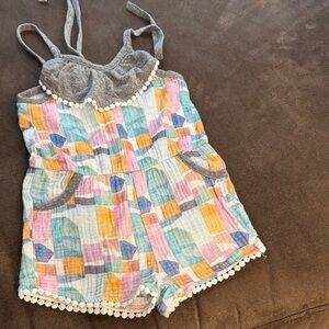 Multicolor Kids Romper with Pom-Pom Detail